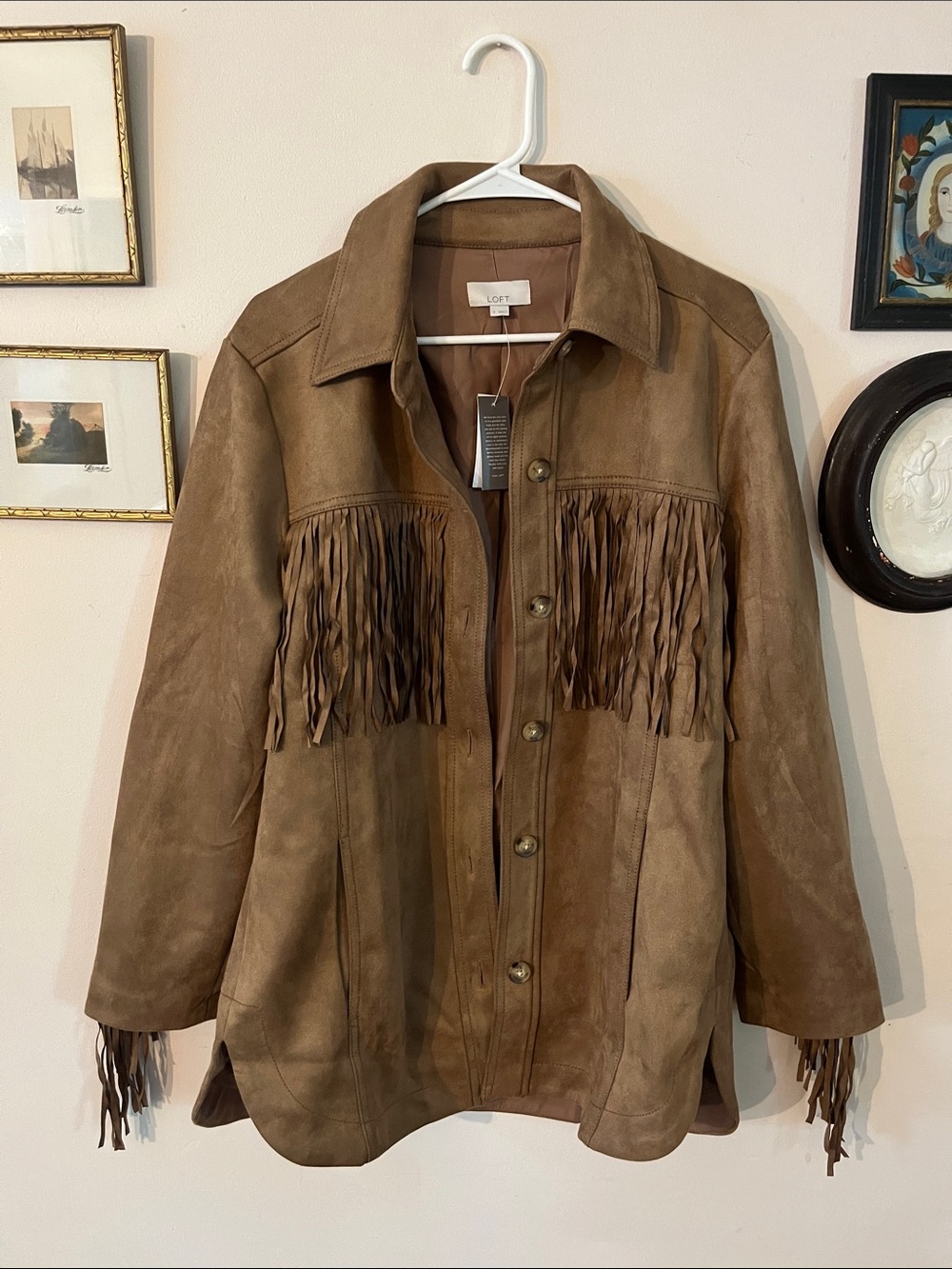 LOFT Brown Suede Fringe Coat